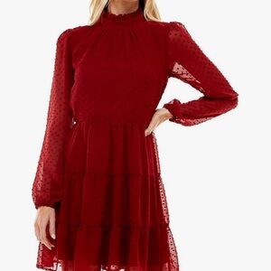 TRIXXI WOMENS CHIFFON CLIP DOT MINI FIT & FLARE DRESS JUNIORS XL